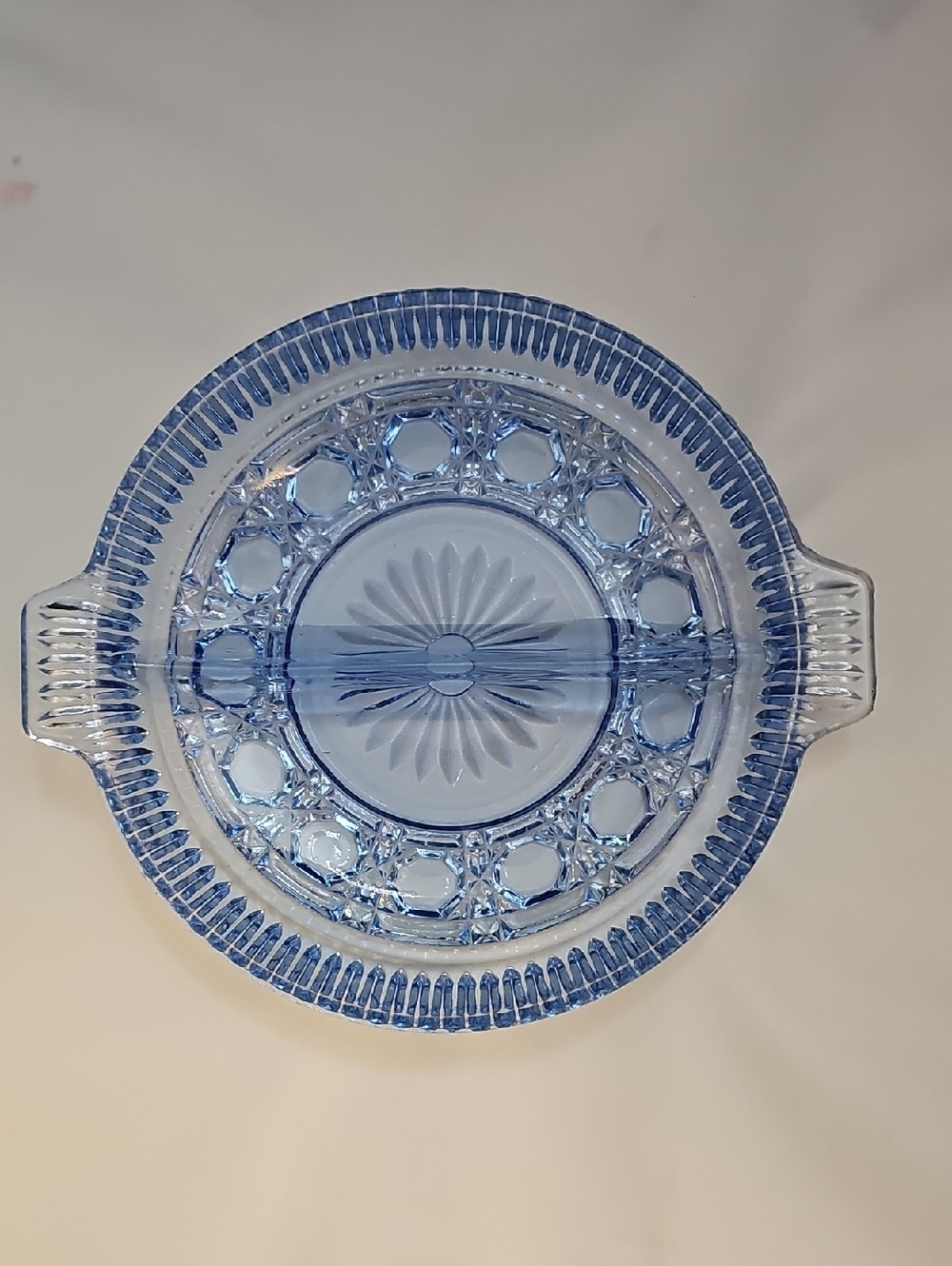 Vintage Windsor Blue Pressed Glass Divided Relish Dish